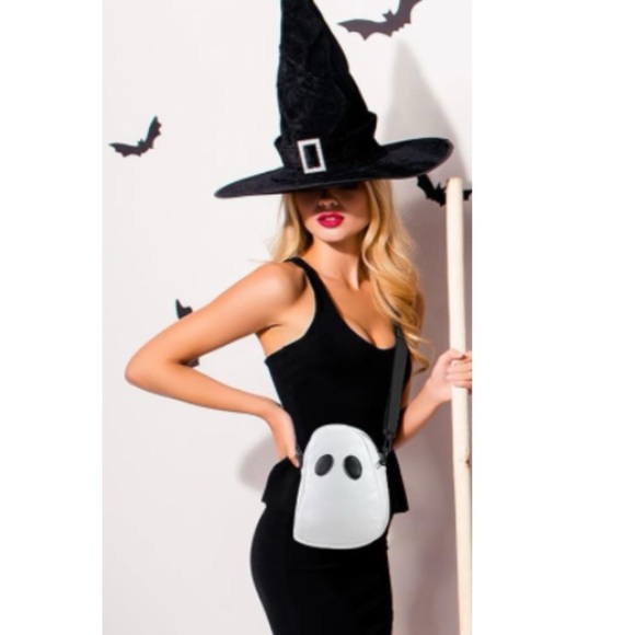 👻NEW Ghost Crossbody Bag White & Black Cute Novelty Horror Goth Spooky - Picture 4 of 4